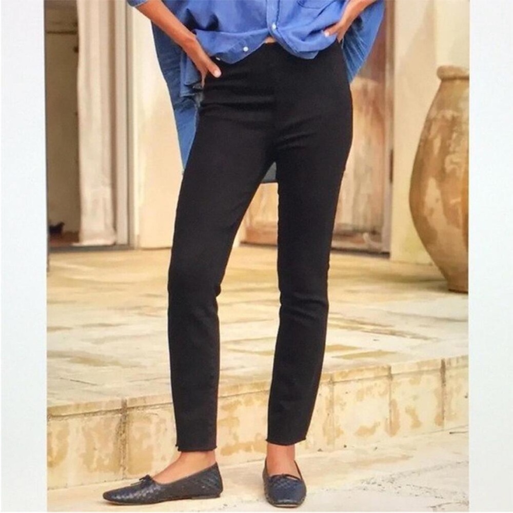 Frank & Eileen Derry Illusion Pull On Pants Black Denim Size 24 Straight Leg